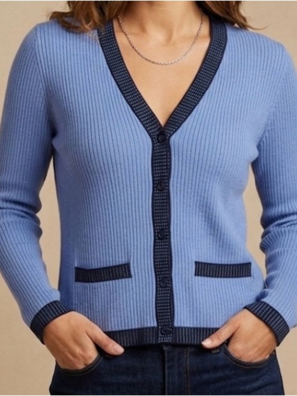 Emma James Blue and Black Cardigan Sweater